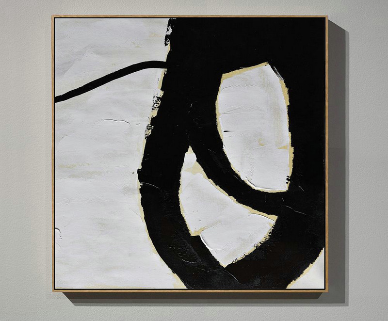 Handmade Large Contemporary Art,Handmade Minimal Art Palette Knife Canvas Painting, Black White Beige - Huge Canvas Art On Canvas
